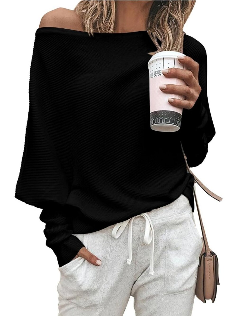 Cozy Off-The-Shoulder Knit Sweater Pullover Top for Women - Stylish & Comfy